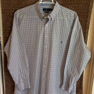 Ralph Lauren White Shirt with Blue and Light Gray Windowpane Check